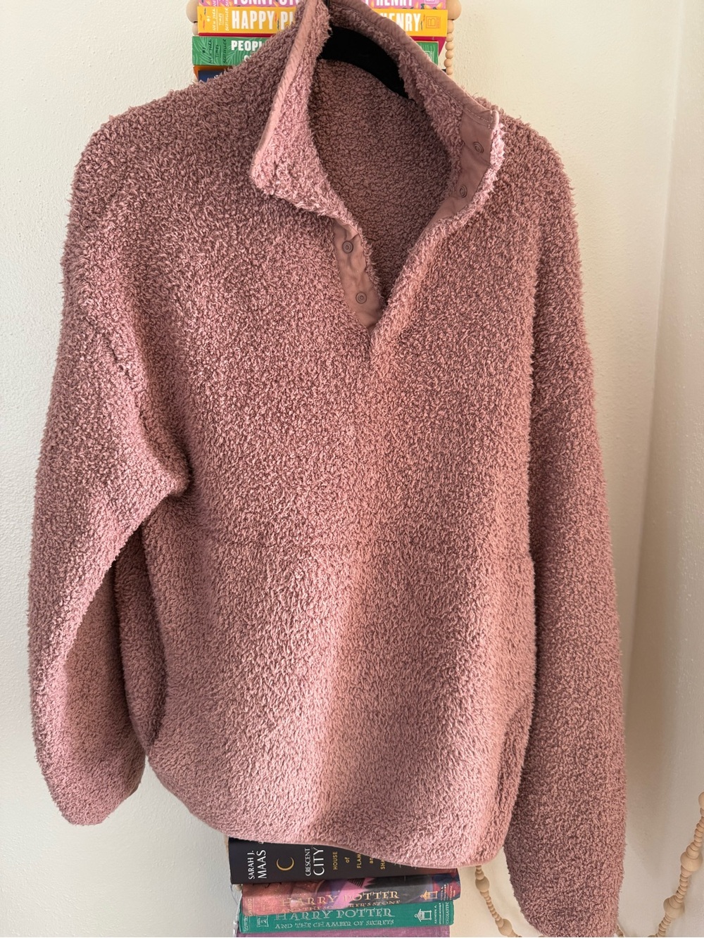 SKIMS Teddy Snap-Button Pullover Sweatshirt in Dusty Rose